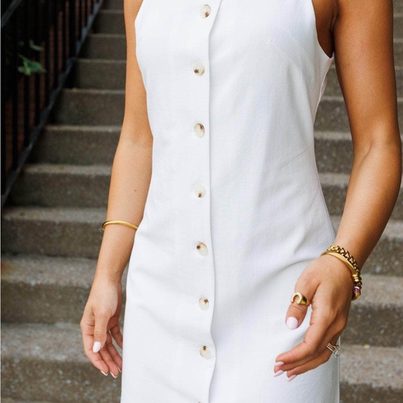Chic White Button-Front Mini Dress - Picture 3 of 6
